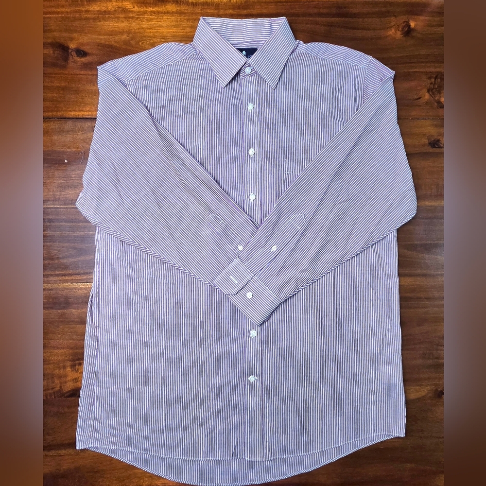 Stafford Men's Large White & Plum Plaid Travel Performance Shirt L